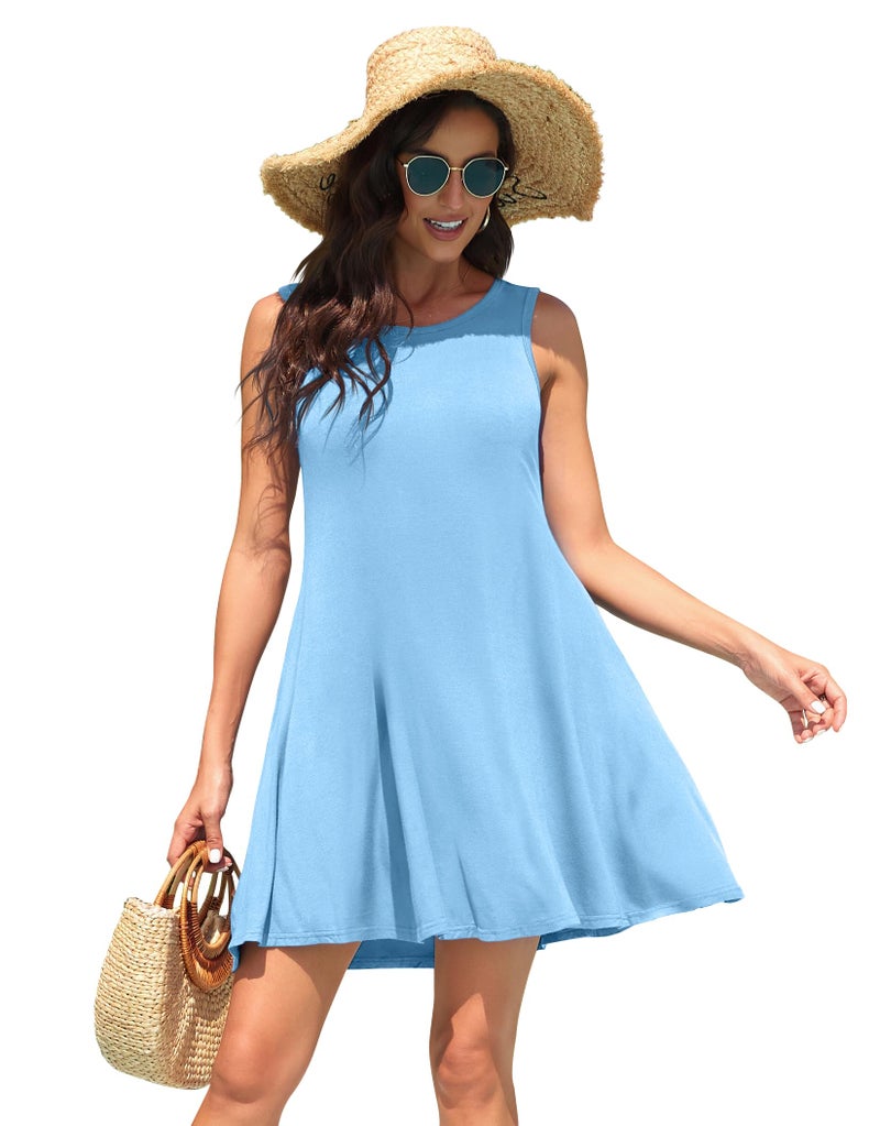 WEACZZY Women Summer Casual Relaxed Strappy Sleeveless Beach Short Mini Dress,Light Blue,XL - Image 4